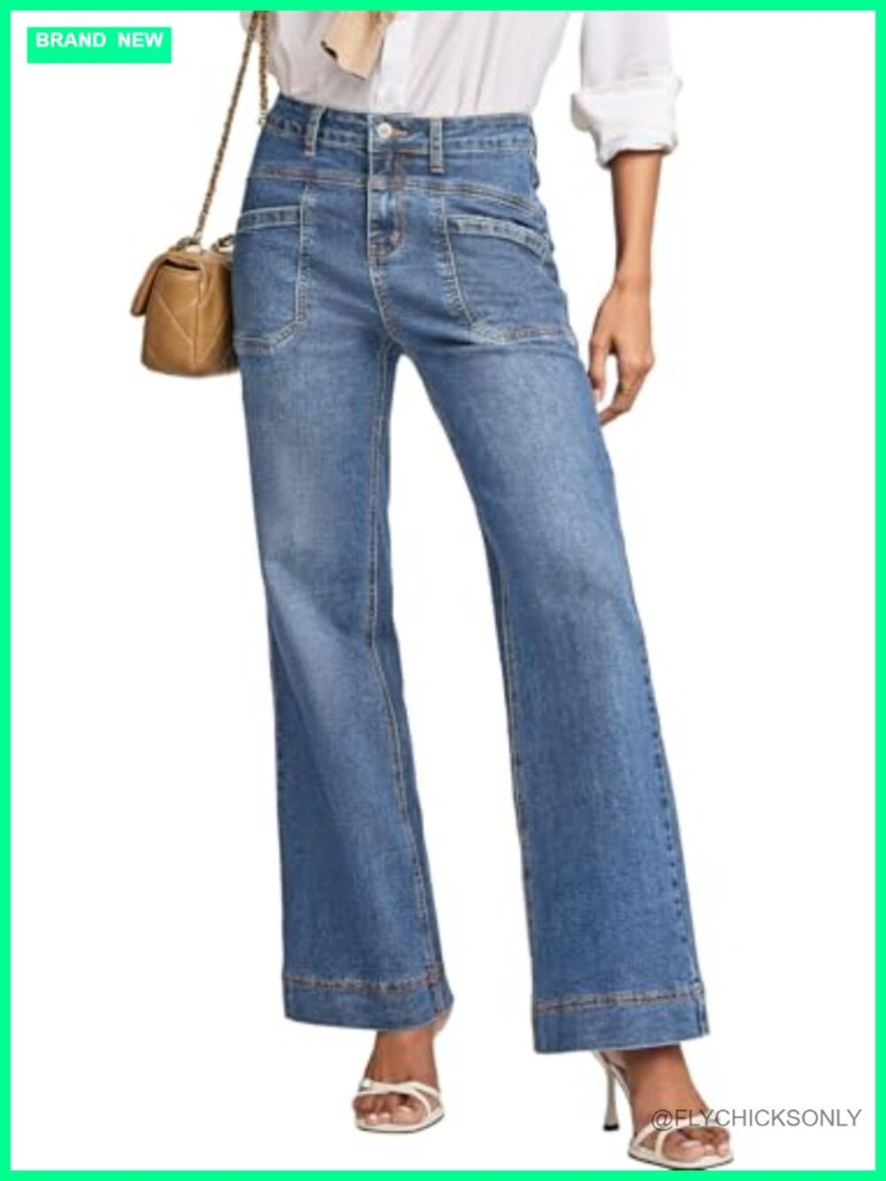 Womens High Rise Wide Leg Bootcut Jeans Stretchy Denim Pants